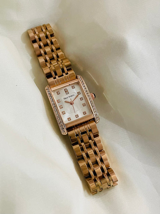 ✨Exquisite True Worth Crystal Studded Rose Gold Jubilee Edition White Dial Watch✨