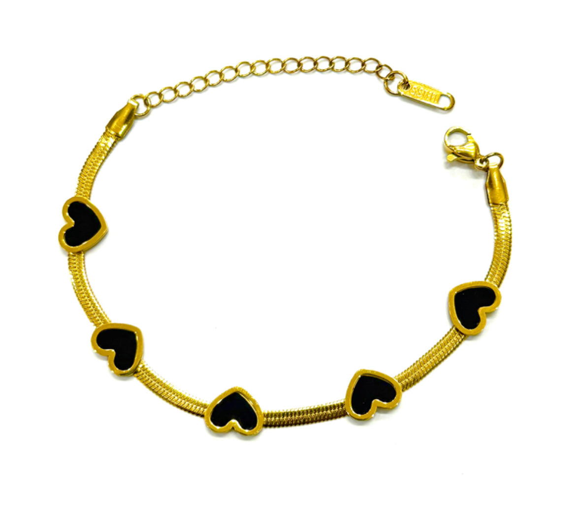 ✨Exquisite stainless steel Gold Black Heart Snake Chain Bracelet ✨