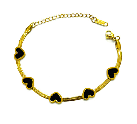 ✨Exquisite stainless steel Gold Black Heart Snake Chain Bracelet ✨