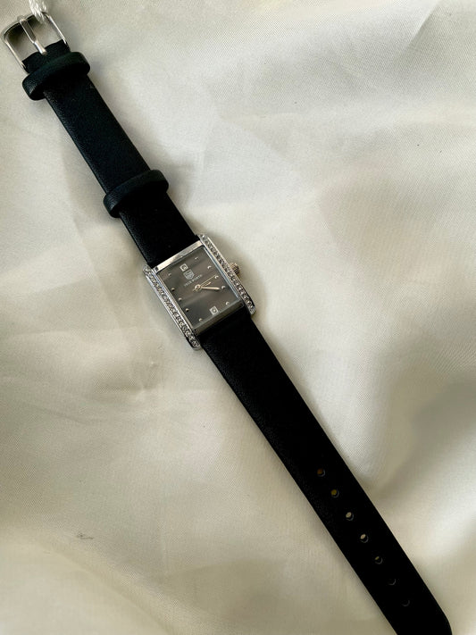 ✨Dream Old Money Black Leather Strap Crystal Studded True Worth Watch ✨