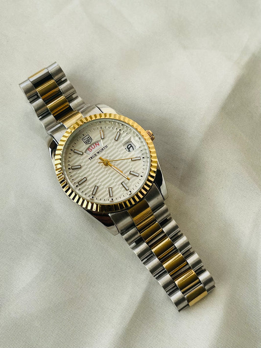 ✨ Exclusive SilverXGold White Dial with DayDate True Worth Watch  ✨