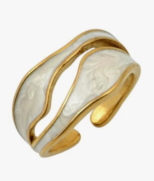 ✨Stainless steel White Enamel Wave Ring ✨