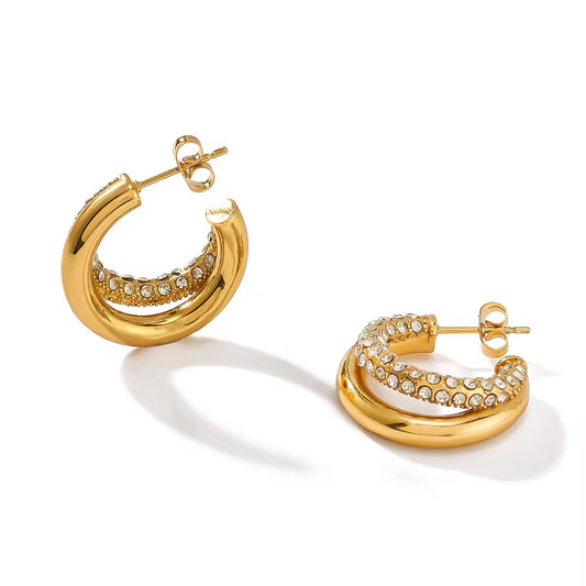 ✨Premium Gold Zircon studded Tri Hoop earrings ✨