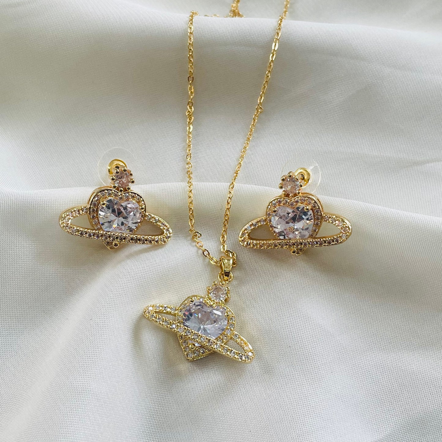 ✨ Crystal Gold Zirconia Heart  Pendant tops Set ✨