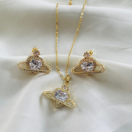 ✨ Crystal Gold Zirconia Heart  Pendant tops Set ✨