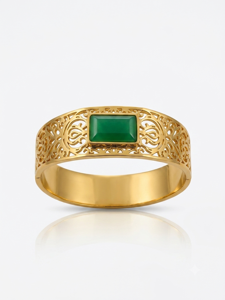 ✨Exclusive Stainless steel Gold Emerald bar chunky Cuff Bracelet ✨