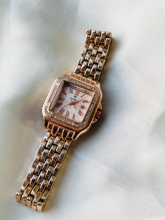 ✨ Exclusive Premier Crystal Studded Rose Gold Rose Dial Watch ✨