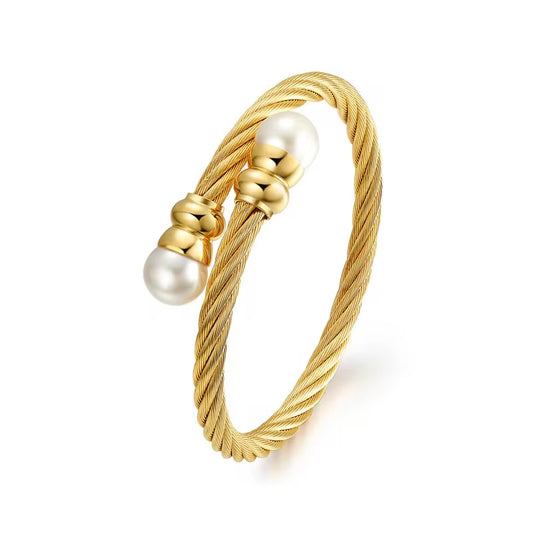 ✨Stainless steel Gold White Pearl Adjustable braided cuff bracelet ✨