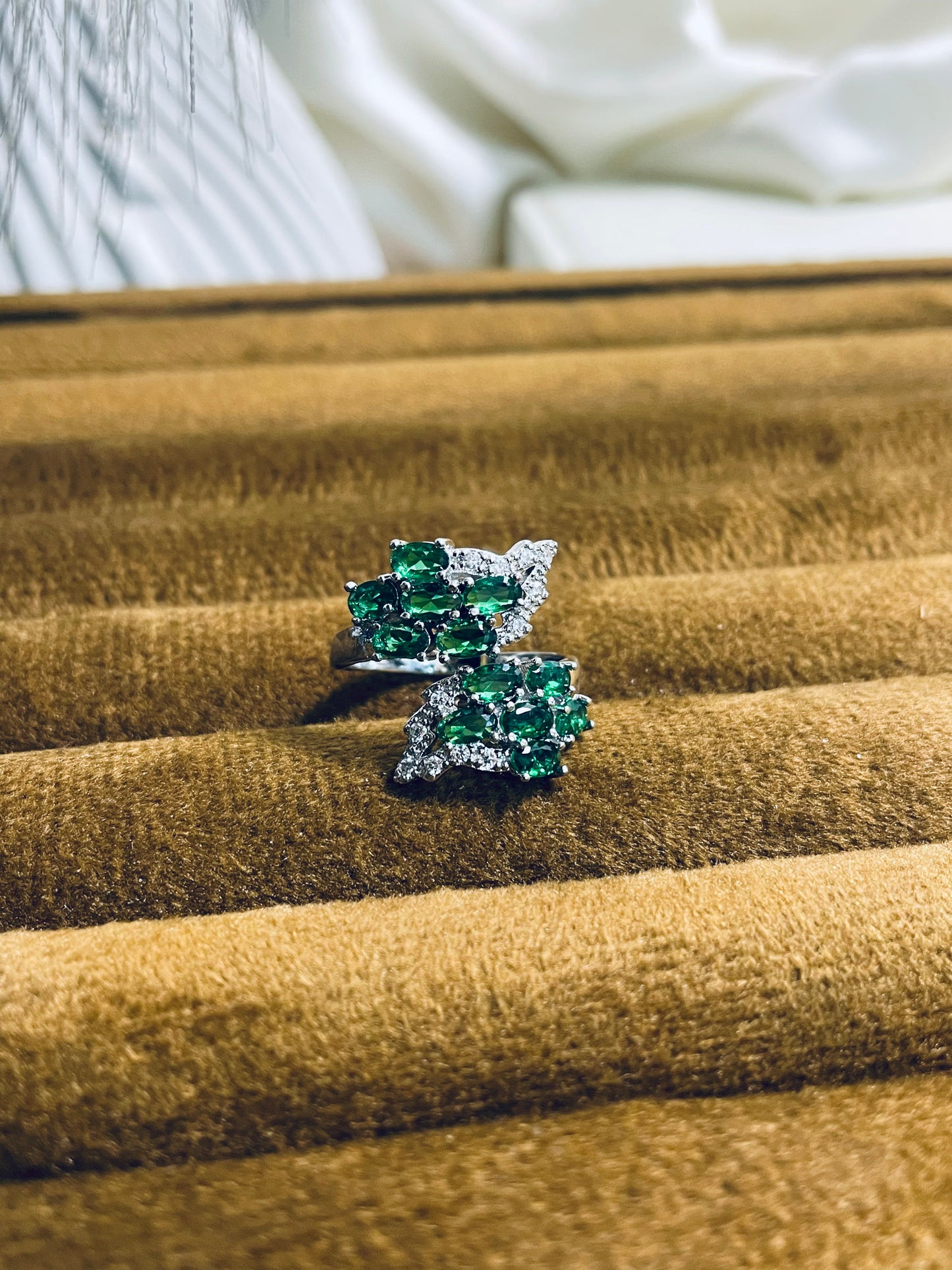 ✨ Sterling Silver Rhinestone Leaf Adjustable Ring ✨