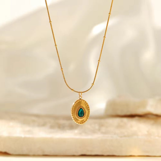 ✨Exquisite Stainless steel Gold Emerald Stone Pendant ✨