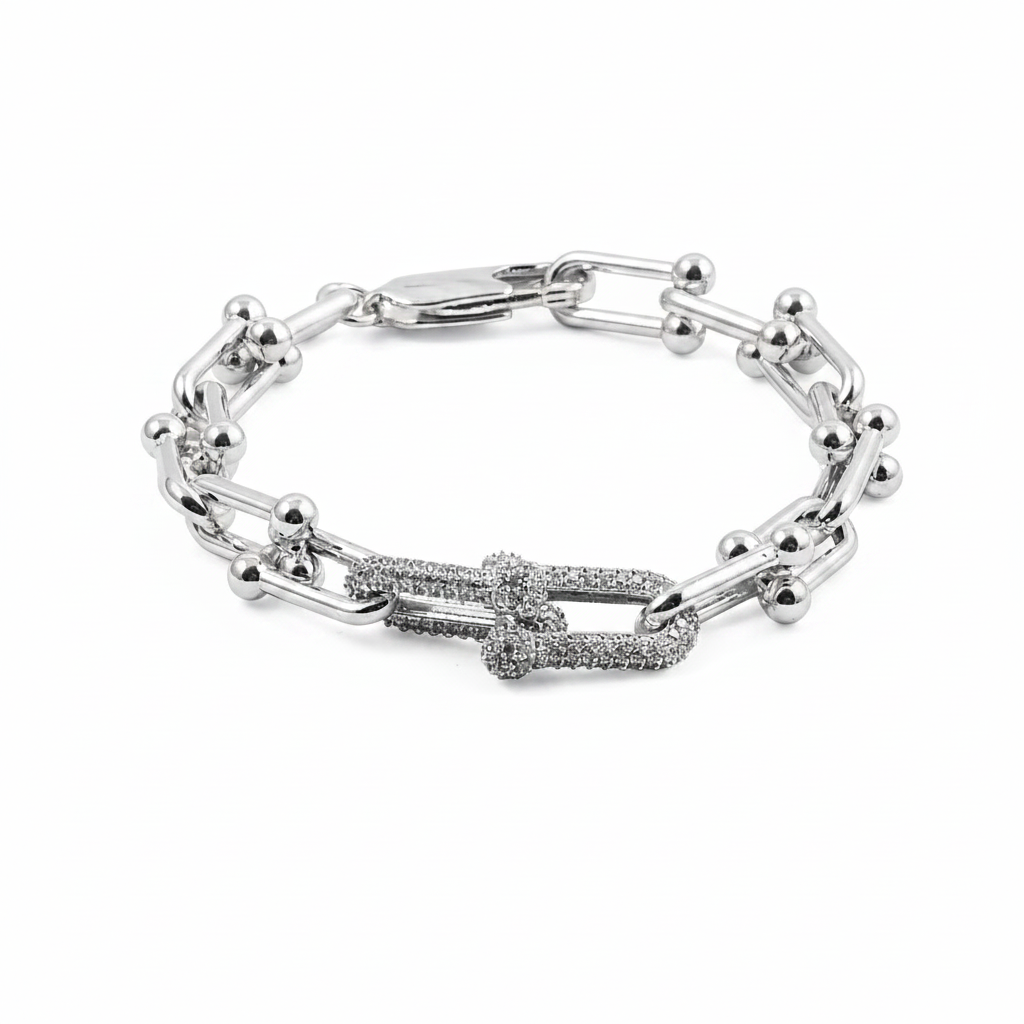 ✨Exquisite Zirconium Studded Link Silver Chain Bracelet ✨