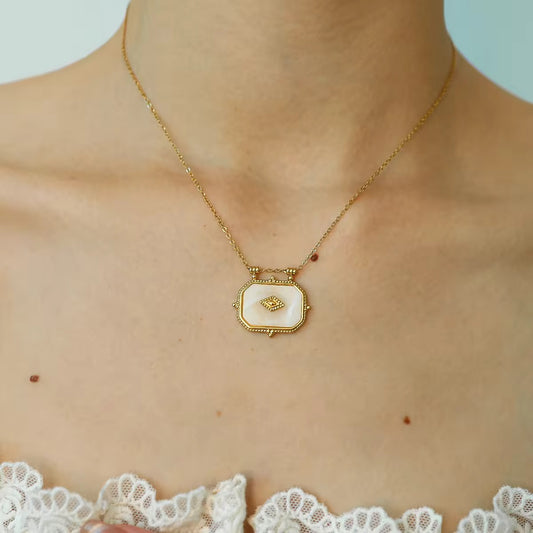 ✨Stainless steel Gold White Enamel Turkish Emiley Pendant ✨