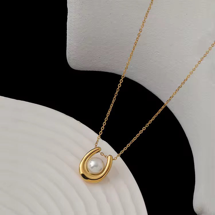 ✨Stainless steel Gold White Enamel Pearl Pendant ✨