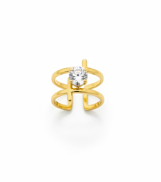 ✨Stainless Steel Zircon Studded Adjustable Cross crystal ring ✨