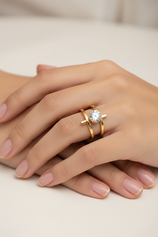 ✨Stainless Steel Zircon Studded Adjustable Cross crystal ring ✨