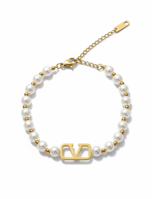 Pearl gold beaded adjustable chain bracelet