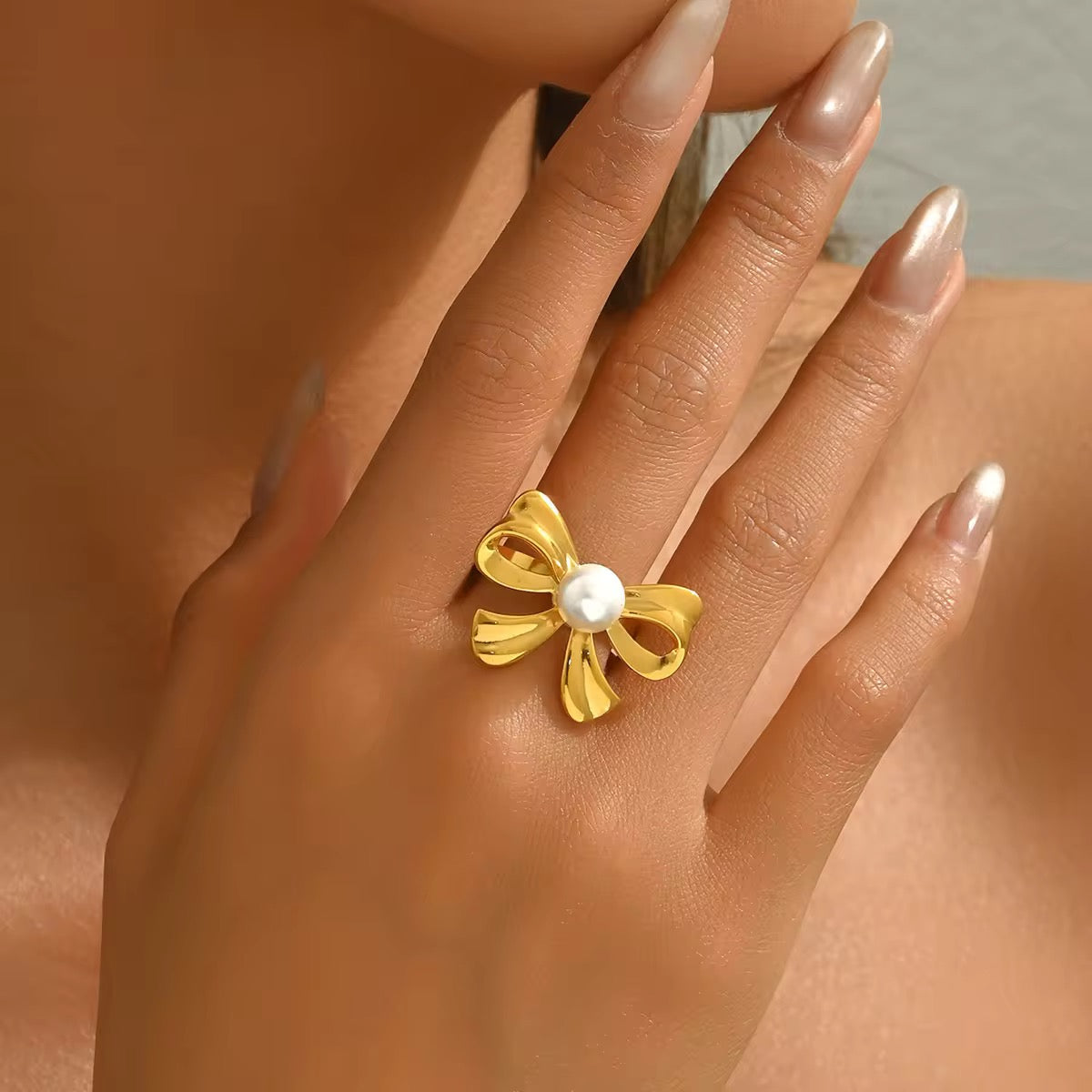 ✨Stainless steel Adjustable pearl floral Ring ✨