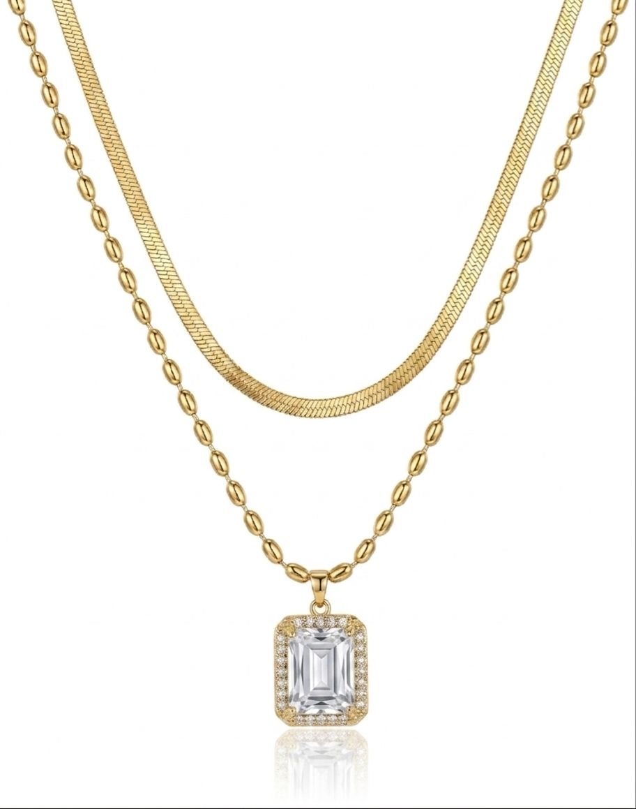 ✨Exclusive Stainless Gold Layered Snake chain Silver beaded pendant ✨