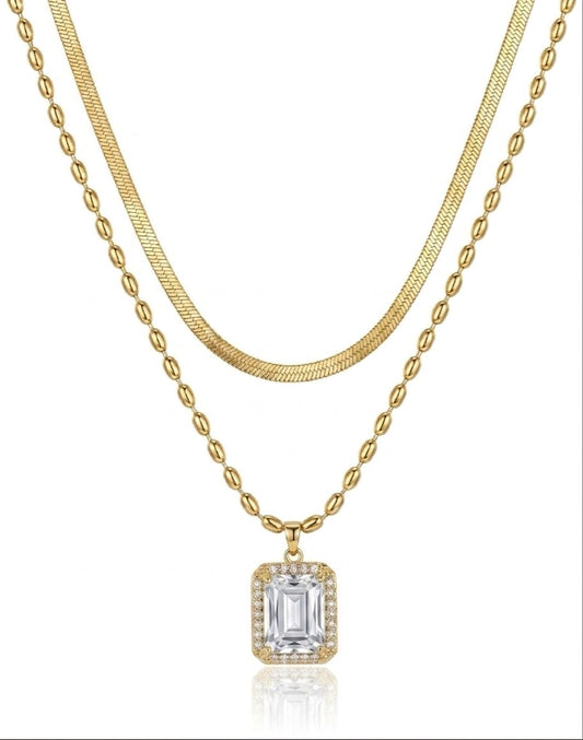 ✨Exclusive Stainless Gold Layered Snake chain Silver beaded pendant ✨