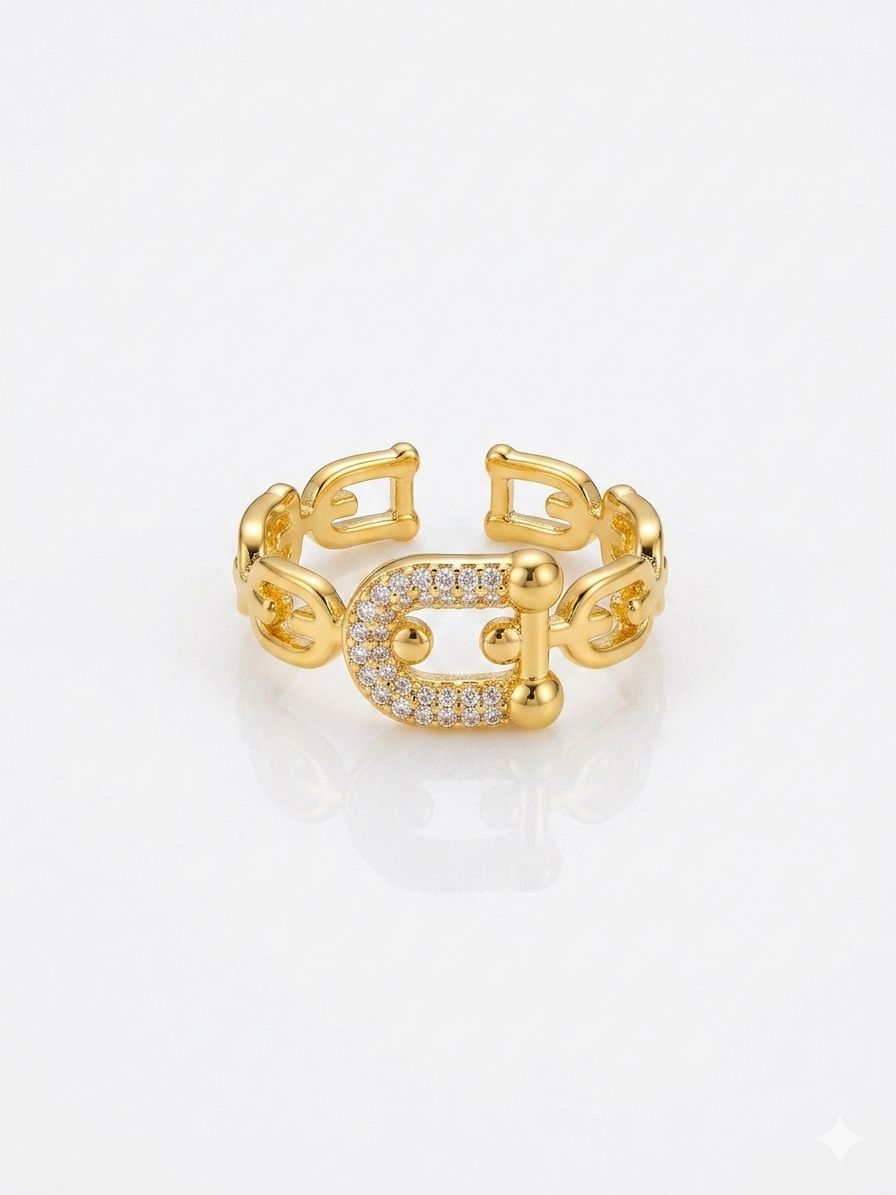 ✨Diamante crystal buckle gold adjustable ring✨