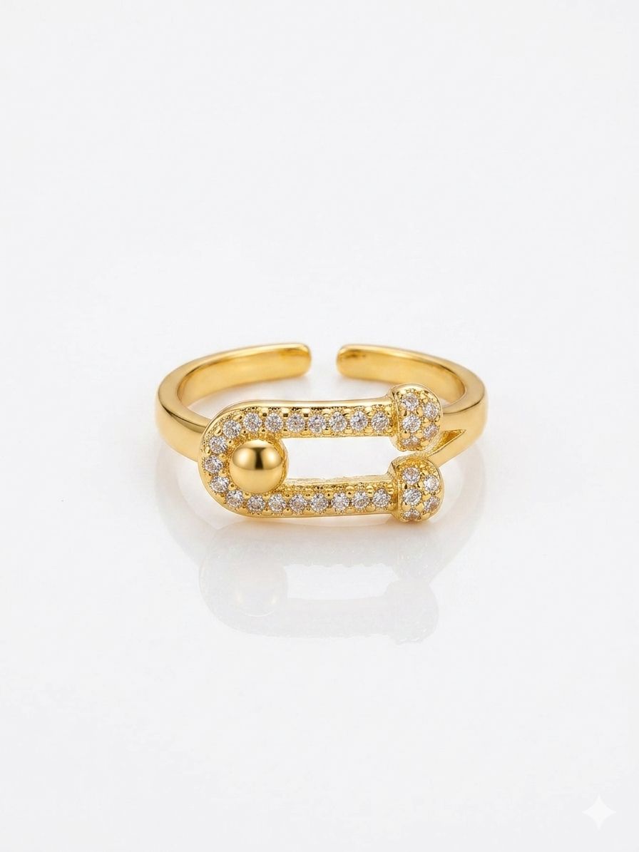 ✨Diamante crystal buckle gold adjustable ring✨