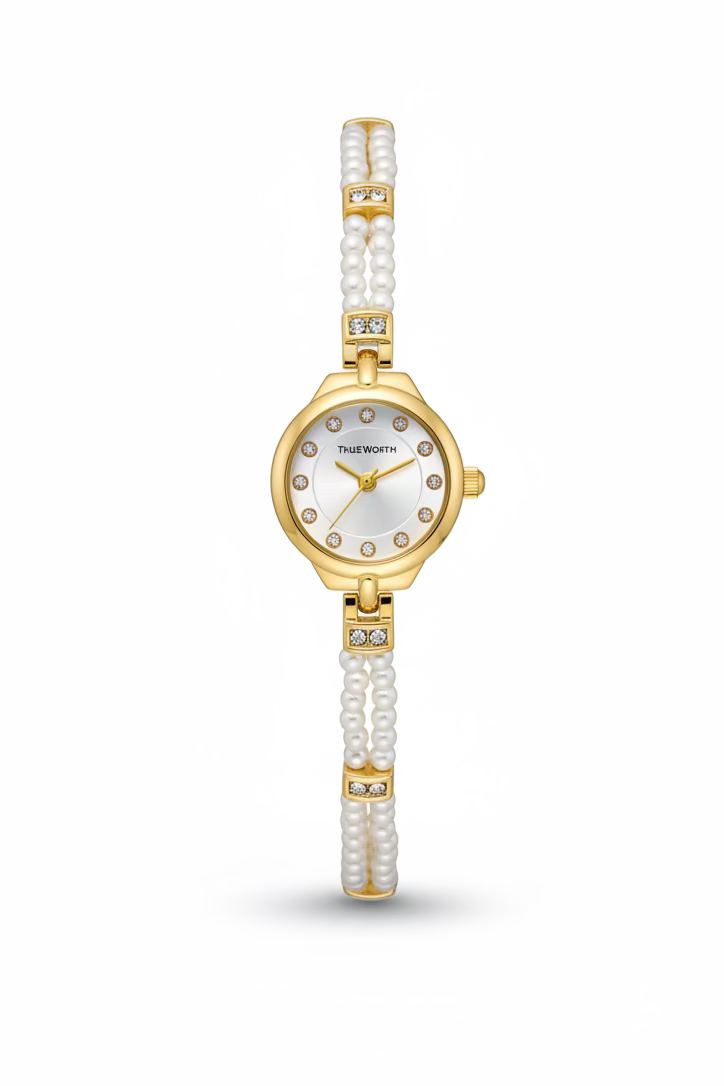Pearl braided white dial watch