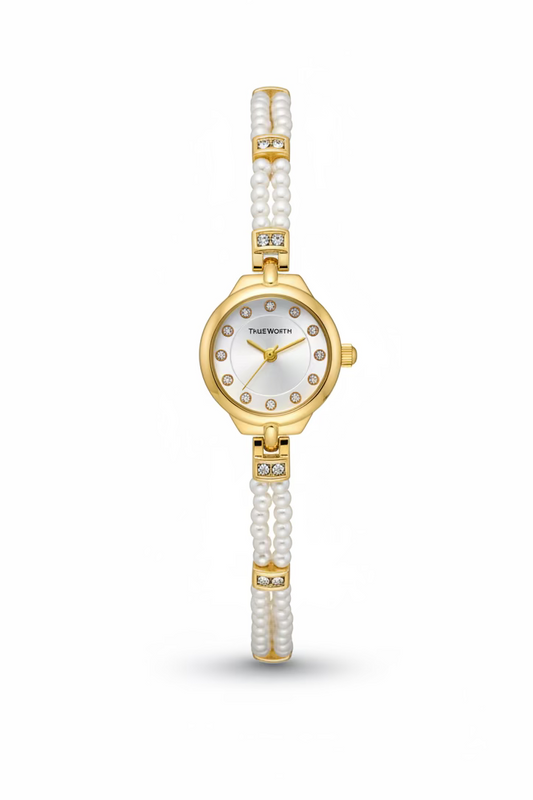 Pearl braided white dial watch