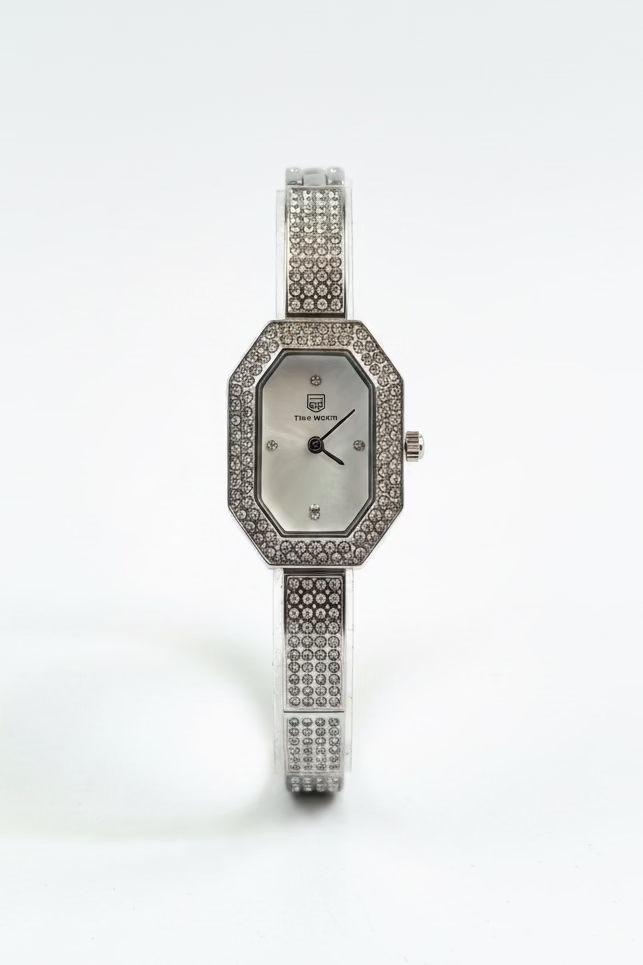 Silver iced crystal ovan watch