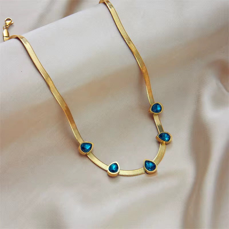 ✨Exquisite Stainless steel Blue Stone Gold Snake Chain Pendant ✨