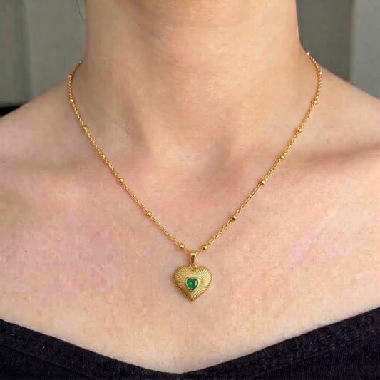 Emerald braided heart beaded chain pendant