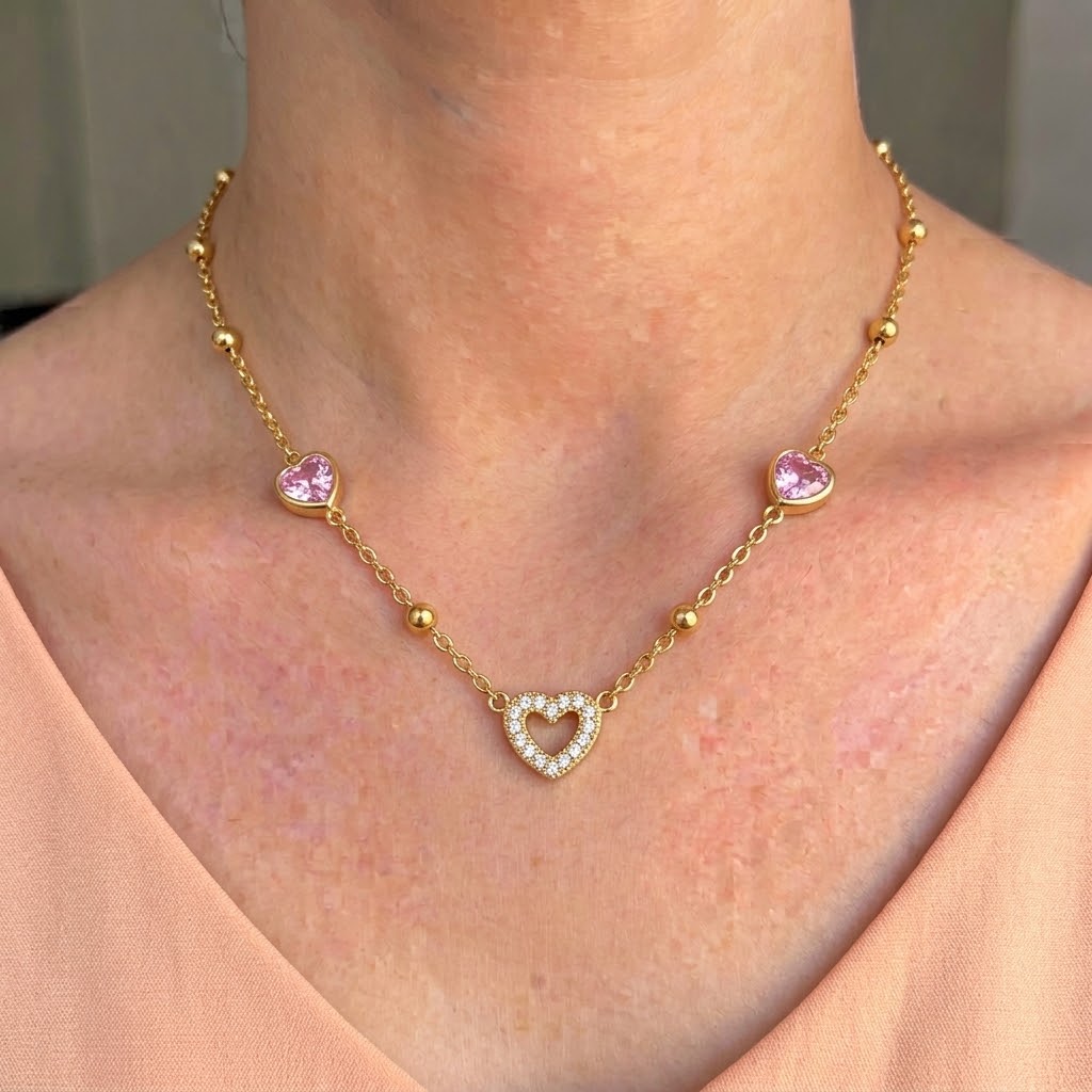 ✨Stainless steel Zirconia Emerald Heart Beaded Pendant ✨