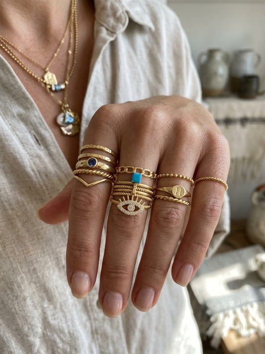 ✨Exclusive crystal studded Evil Eye Sleek Gold adjustable Ring ✨