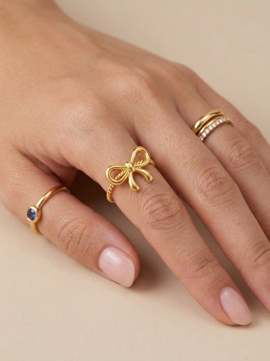 ✨Exclusive Bow  Sleek Gold Adjustable Ring ✨
