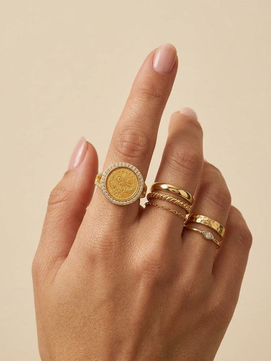 ✨Exclusive Studded Coin Sleek Gold Adjustable Ring ✨