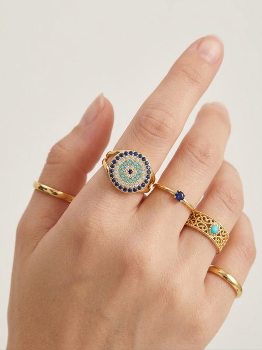 ✨ Diamante crystal Evil Eye adjustable gold ring✨