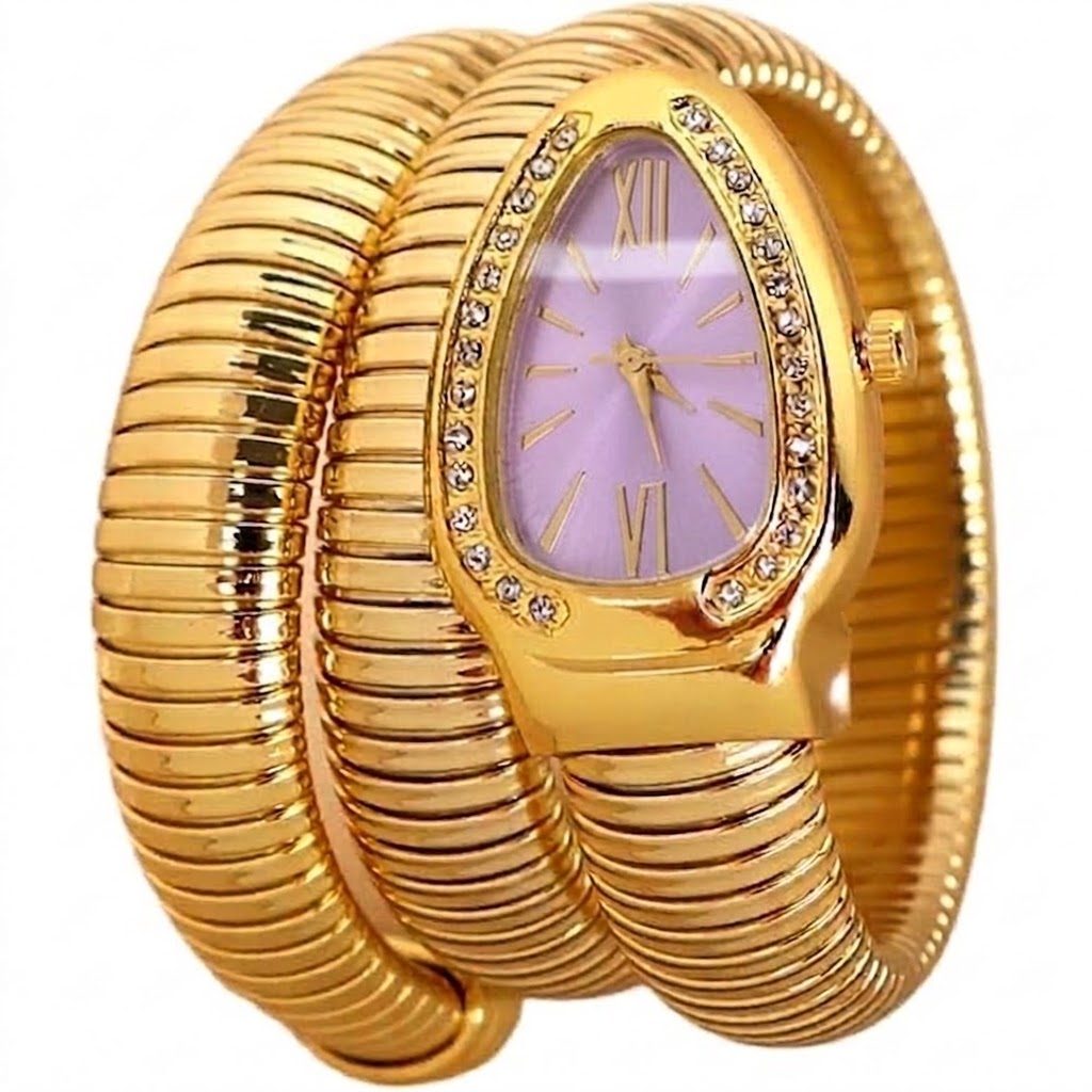 Serpentine Gold Lilac Dial Bvlg Watch .