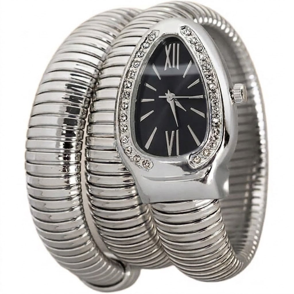 ✨Snake serpenti Silver watch Black dial Crystal Studded bvlg ✨