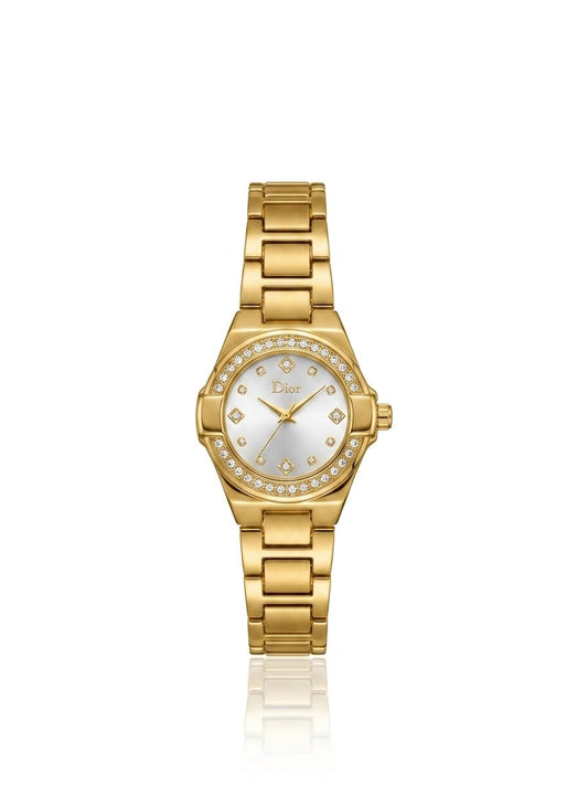 Crystal studded pearl dial watch
