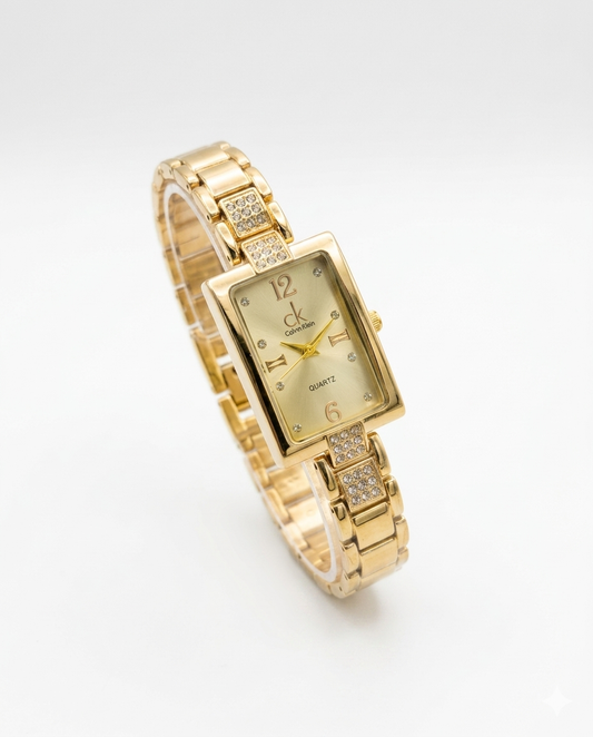 ✨Exclusive Gold Zircon Studded CK Gold Dial Watch ✨