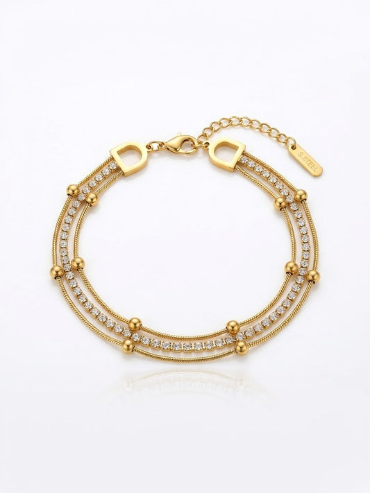 ✨Stainless steel beaded Gold Zirconia studded 18k chain Bracelet ✨