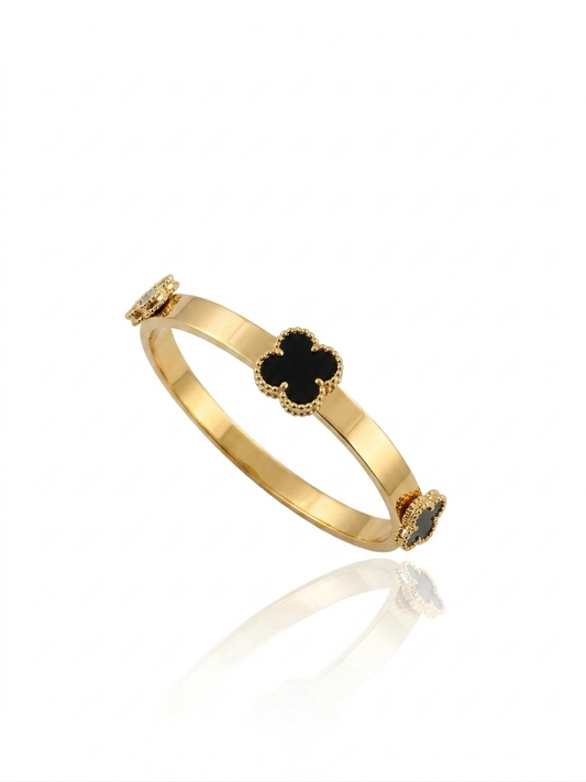 Black braided clover cuff bracelet