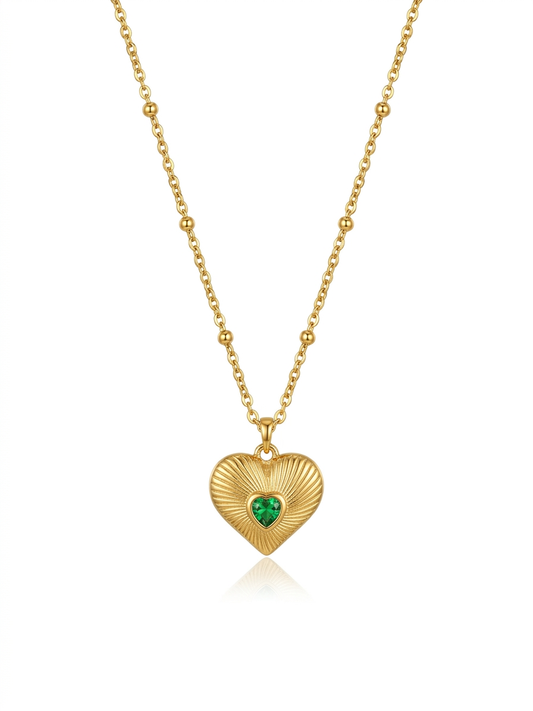 Emerald braided heart beaded chain pendant