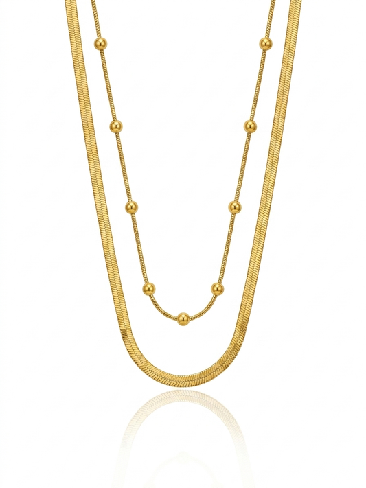 Rice bead Layered snake chain necklace