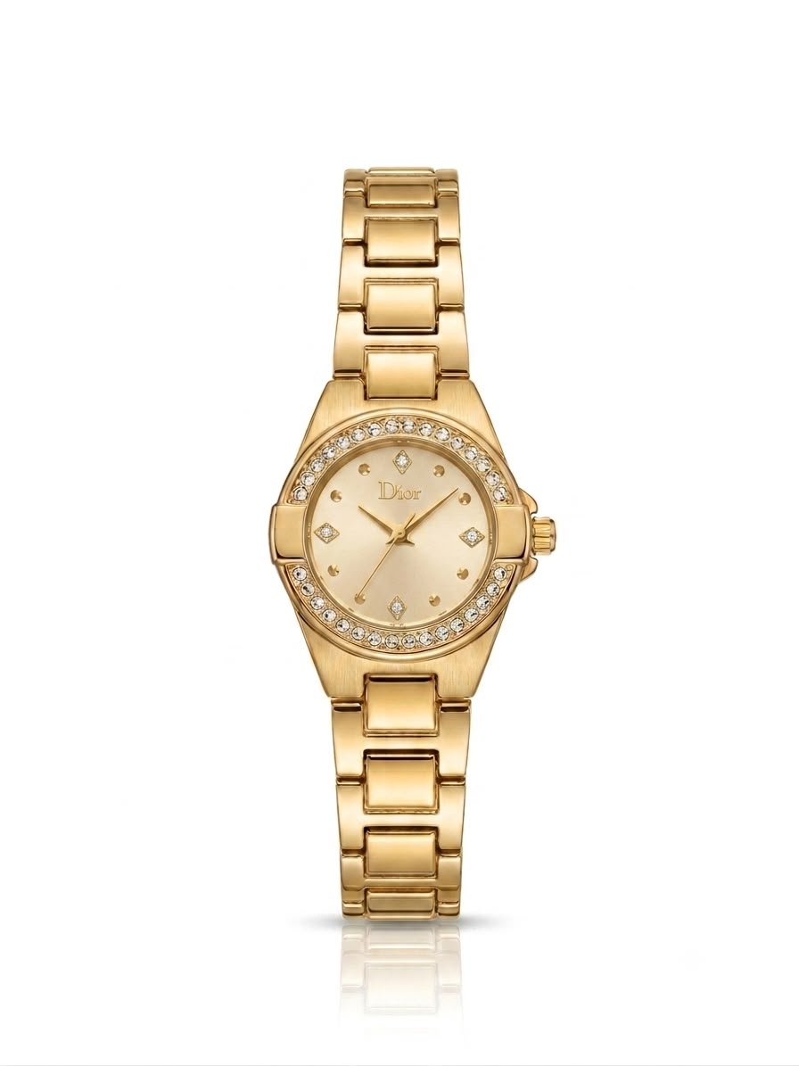 Crystal studded golden dusk dial watch