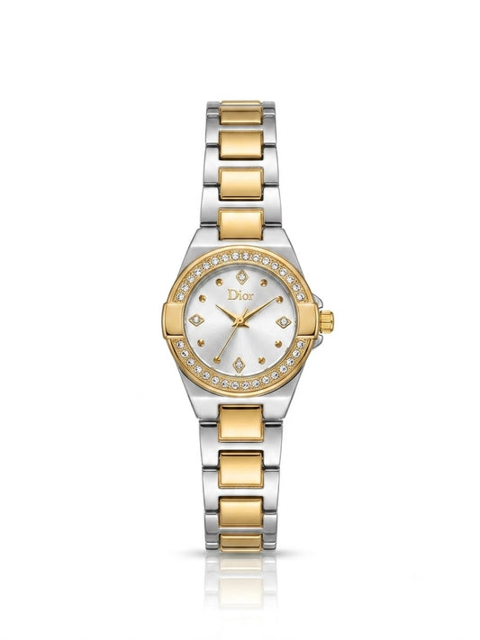 SilverXGold crystal studded dior watch