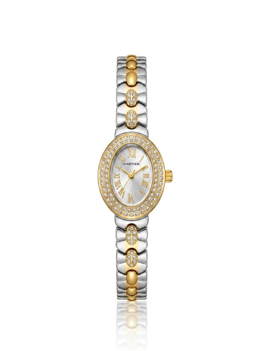 Crystal studded Silverxgold carte oman watch