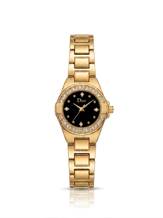 Crystal studded golden black dial watch