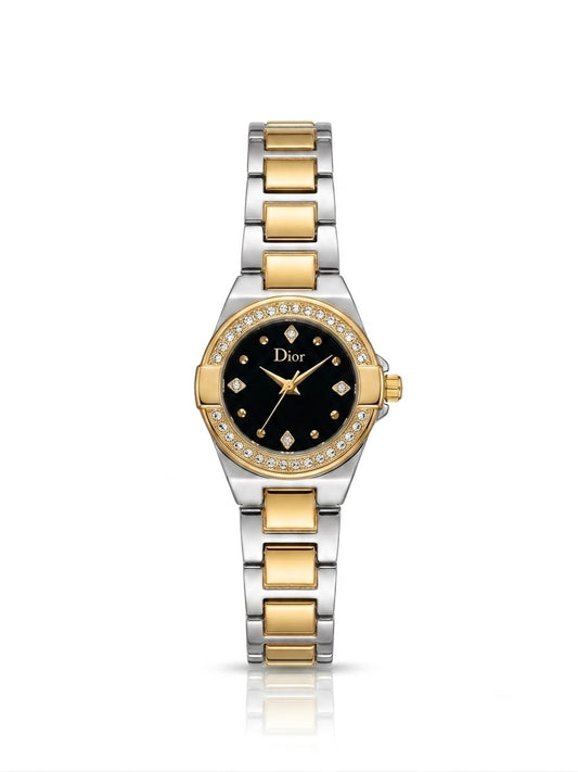 SilverXGold crystal studded dior watch