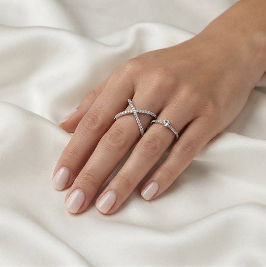 S925 Zirconium Crystal Studded Loop Adjustable Ring