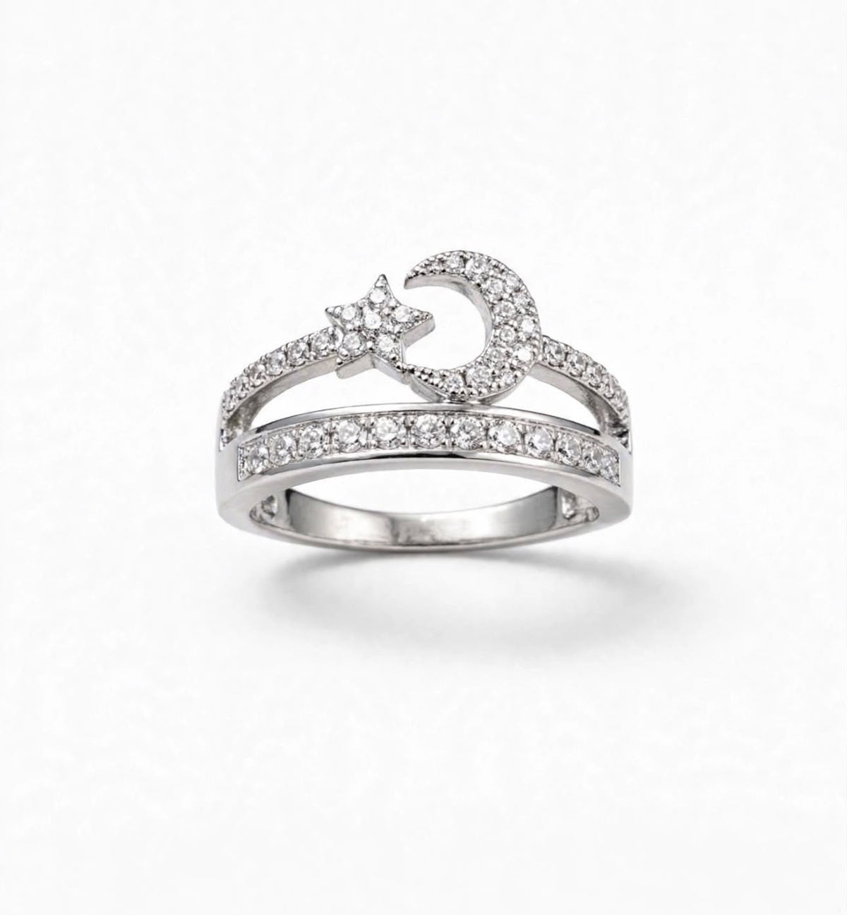 S925 Zirconium Crystal Studded Moon Adjustable Ring
